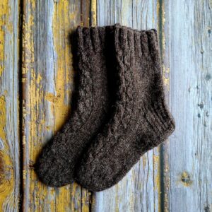 Käsitsi kootud pruunid palmikutega villased sokid lastele ja naistele-Ute Knit