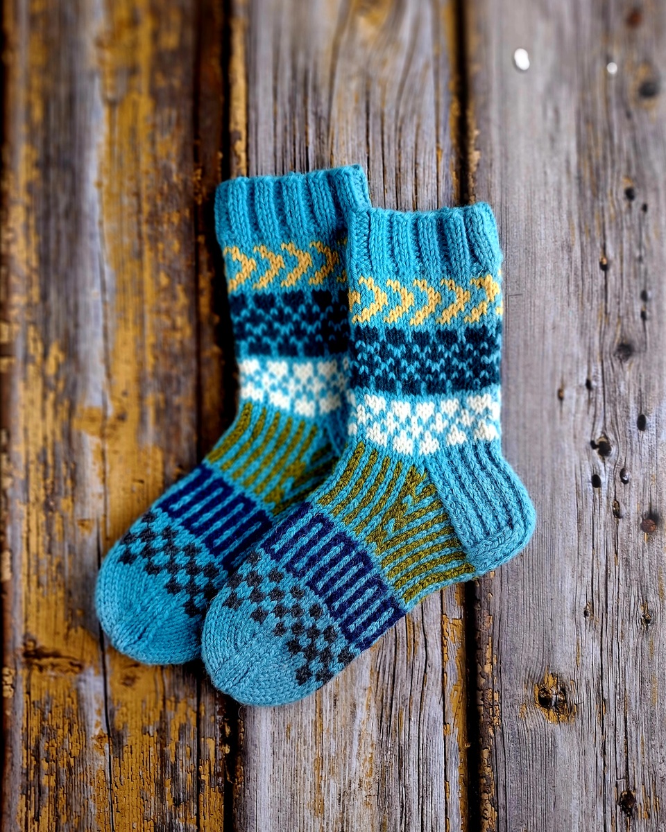 käsitsi kootud mustriga villased sokid, Ute Knit.